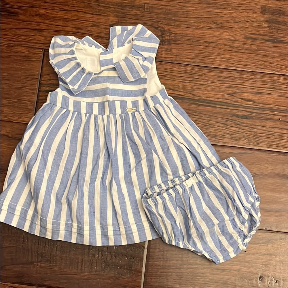 Blue and White Striped Baby Dress Set
